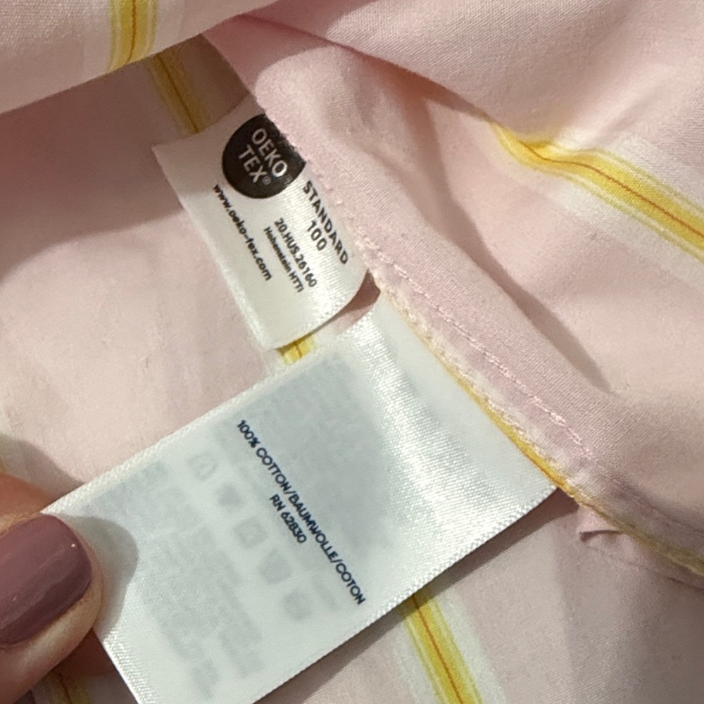 Lands' End Women's No Iron Supima Pink and Yellow Striped Button Down Shirt - Picture 5 of 7